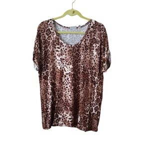 Eva Mendes New York & Company Womens Stretch Animal Print Scoop Neck Top XL NWOT